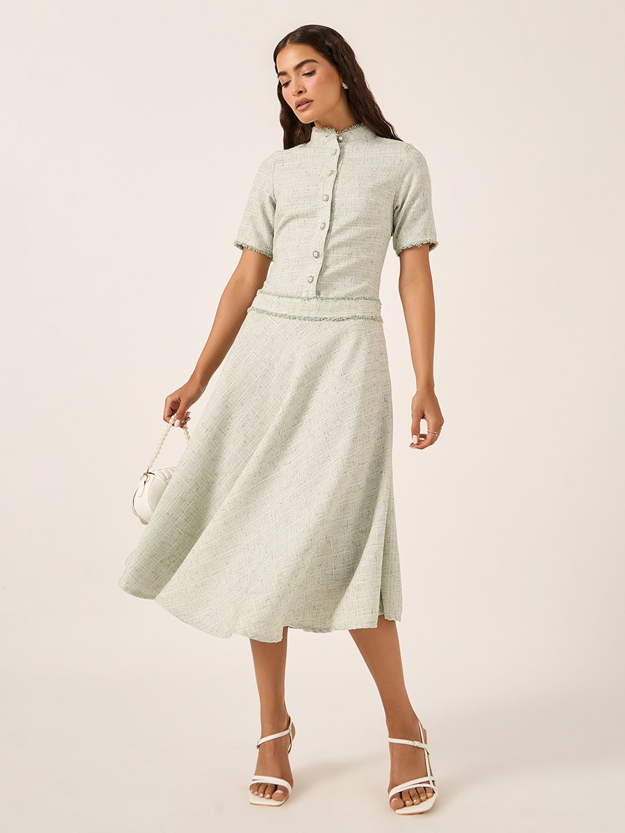 Plain Short Sleeves A-Line Midi Dress