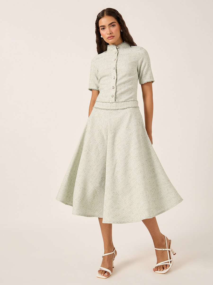 Plain Short Sleeves A-Line Midi Dress