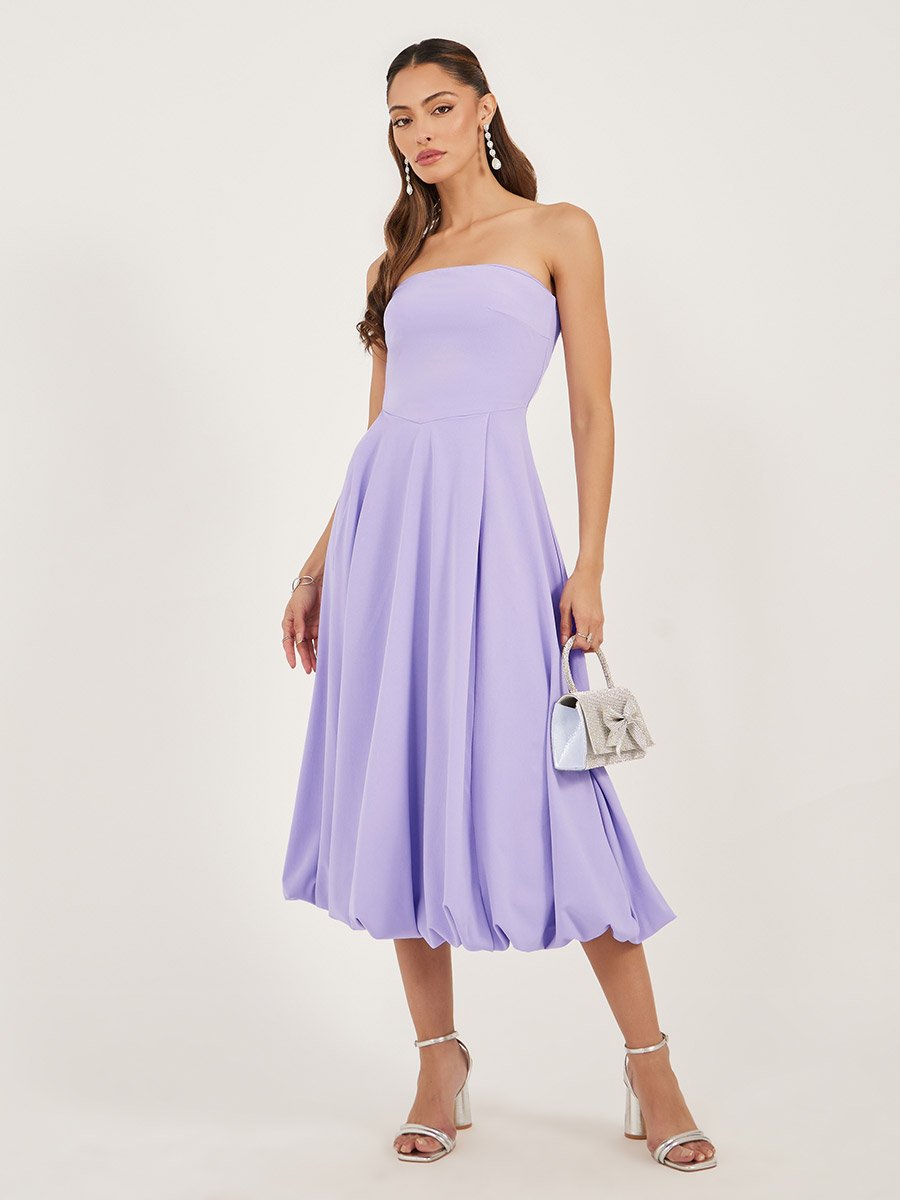 Plain Strapless A-Line Midi Dress