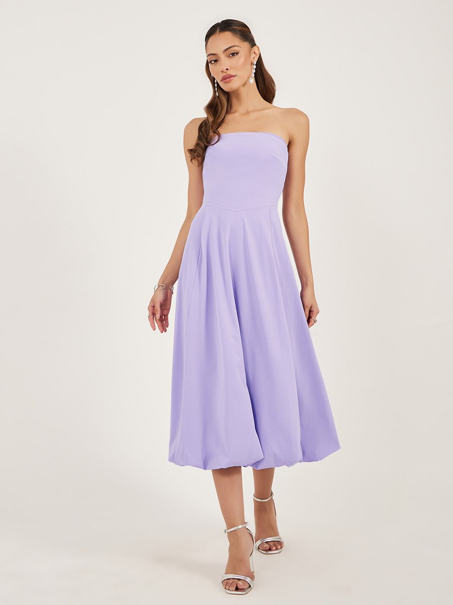 Plain Strapless A-Line Midi Dress