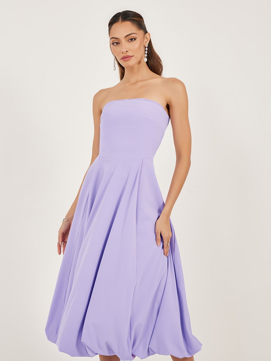 strapless open back dress Cary Folded Strapless Crepe Midi Dress / Wine | Meshki main image 1