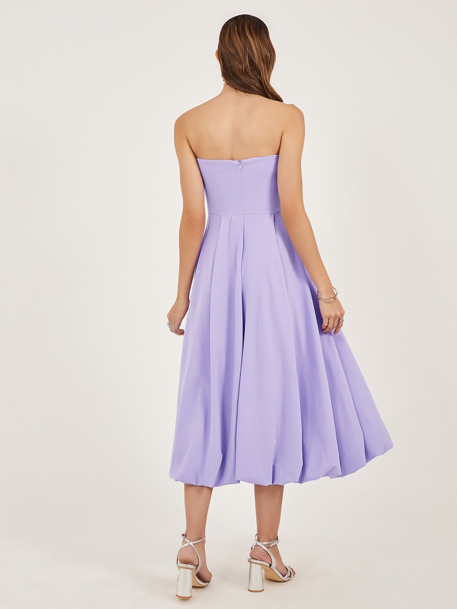 Plain Strapless A-Line Midi Dress