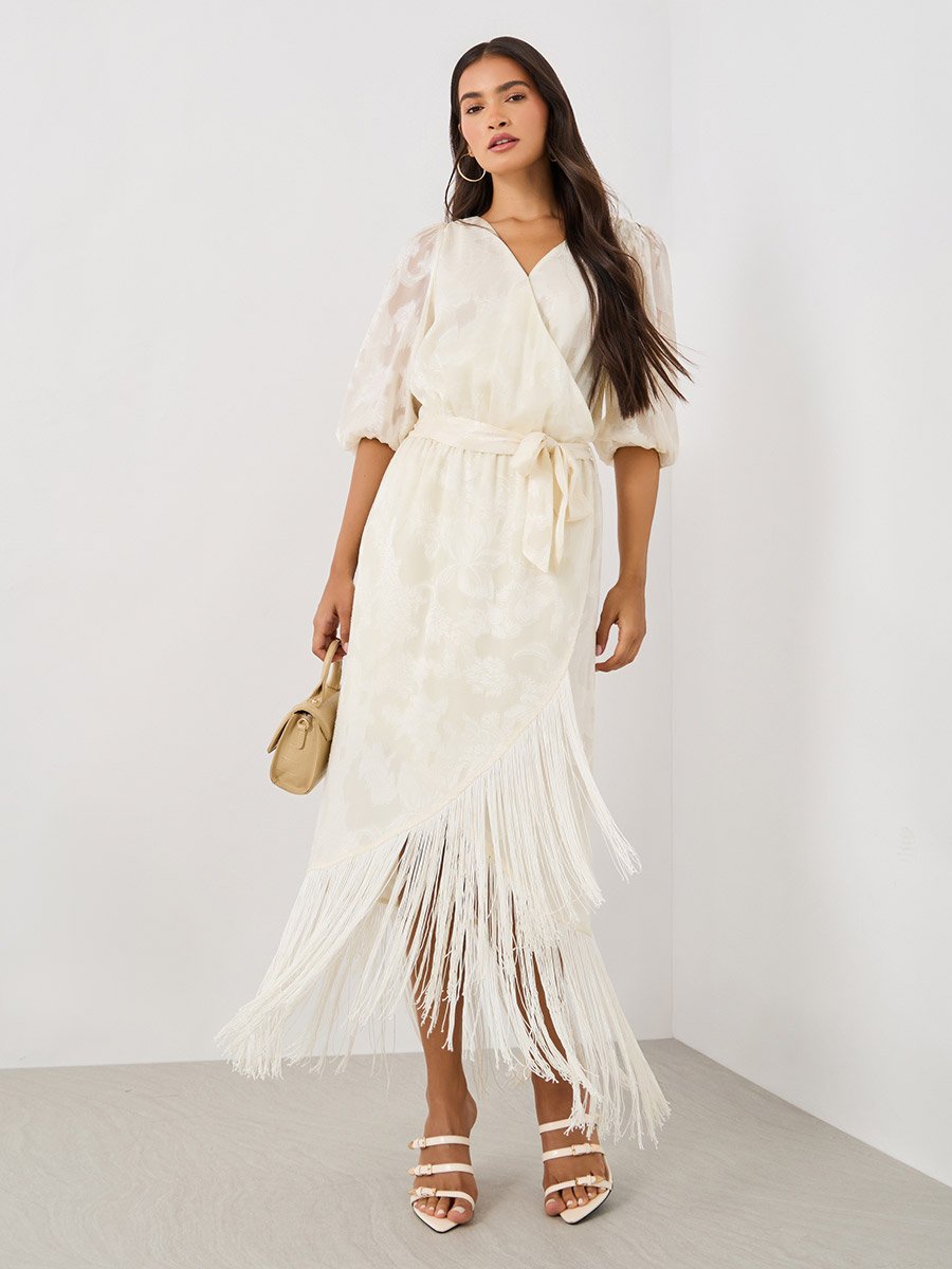 Self Design Elbow Sleeves Wrap Maxi Dress