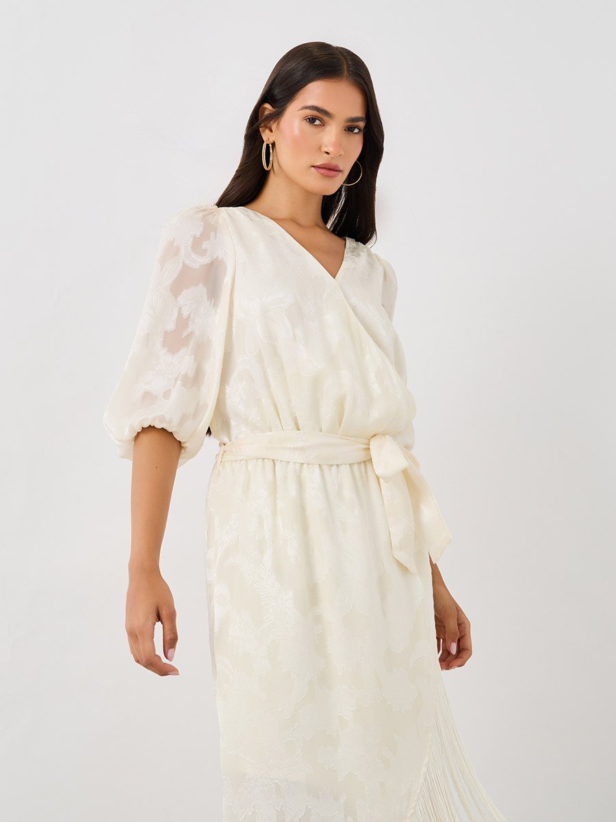Self Design Elbow Sleeves Wrap Maxi Dress