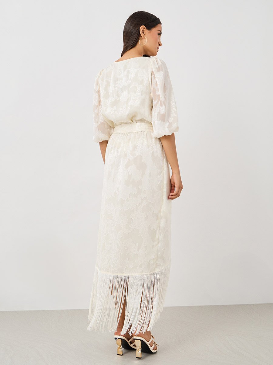 Self Design Elbow Sleeves Wrap Maxi Dress