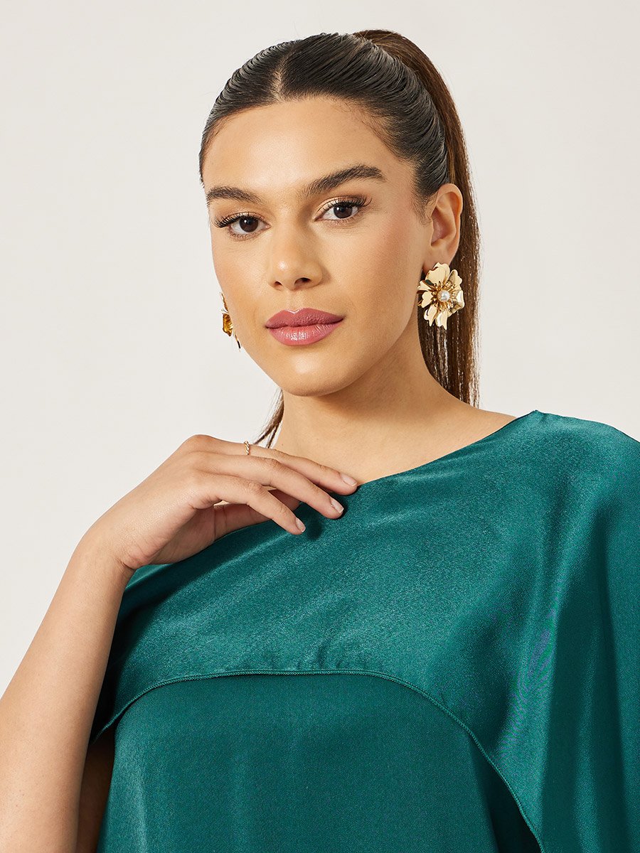Solid Cape Sleeve Round Neck Maxi Dress