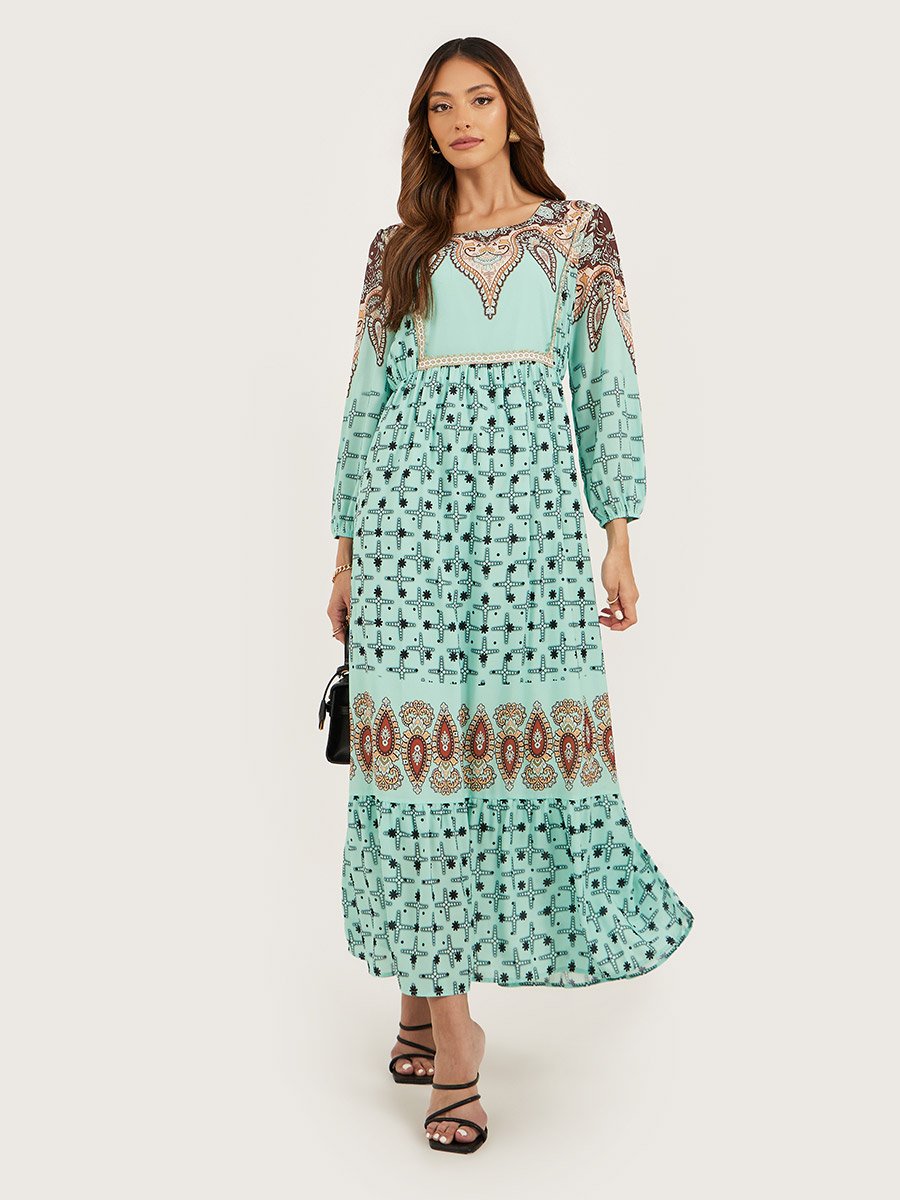 Balloon Sleeves Square Neck A-Line Maxi Dress