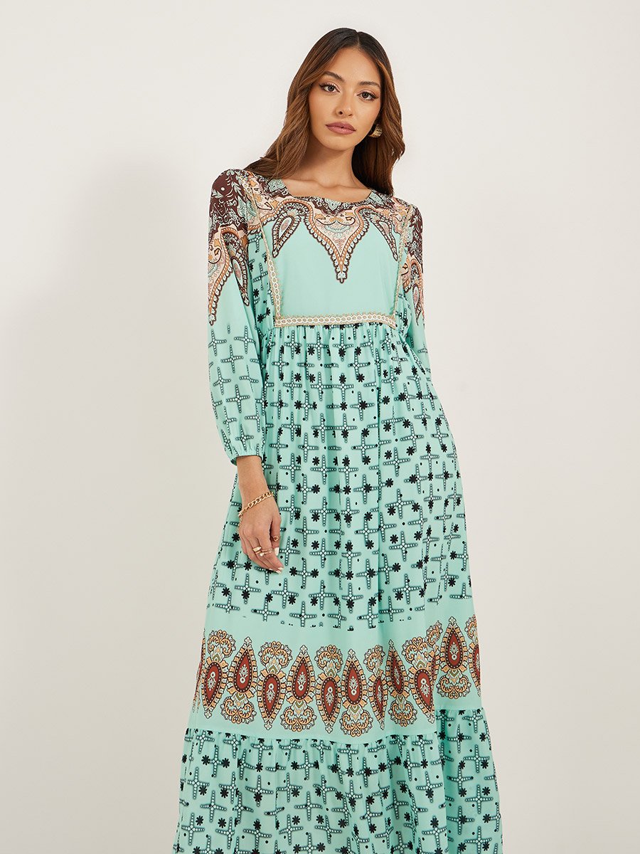 Balloon Sleeves Square Neck A-Line Maxi Dress