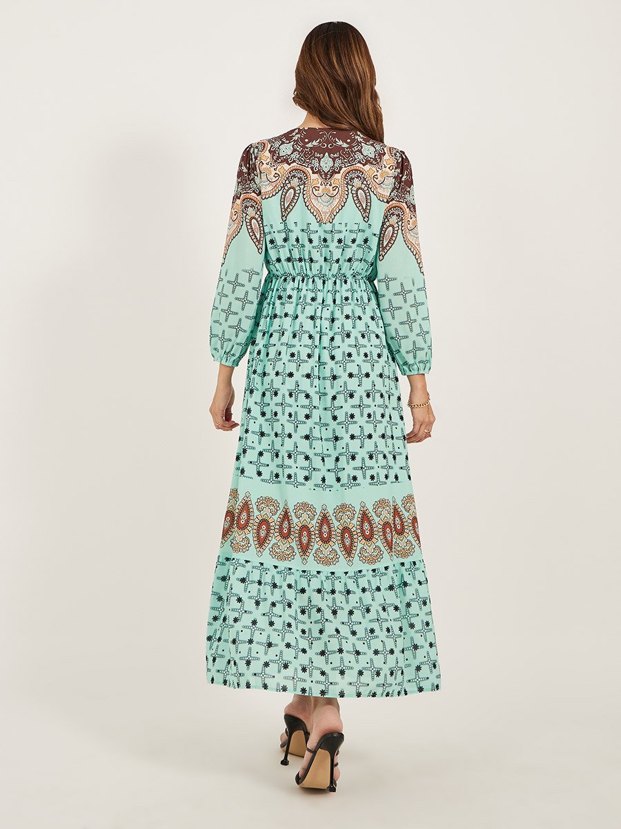 Balloon Sleeves Square Neck A-Line Maxi Dress