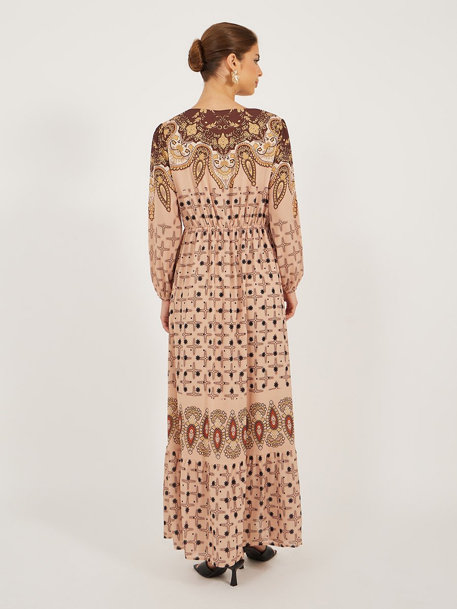 Printed Long Sleeves A-Line Maxi Dress