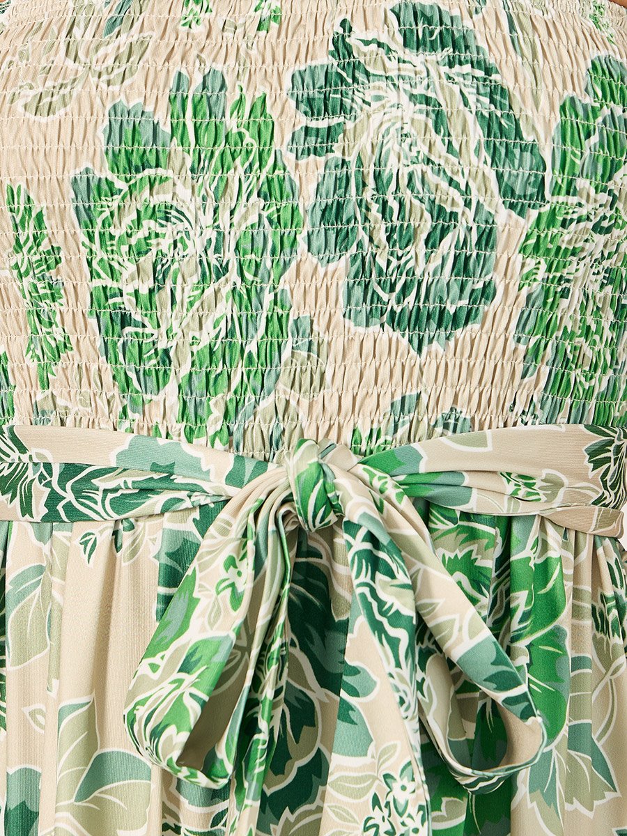 Floral Print Bandeau Neck A-Line Maxi Dress