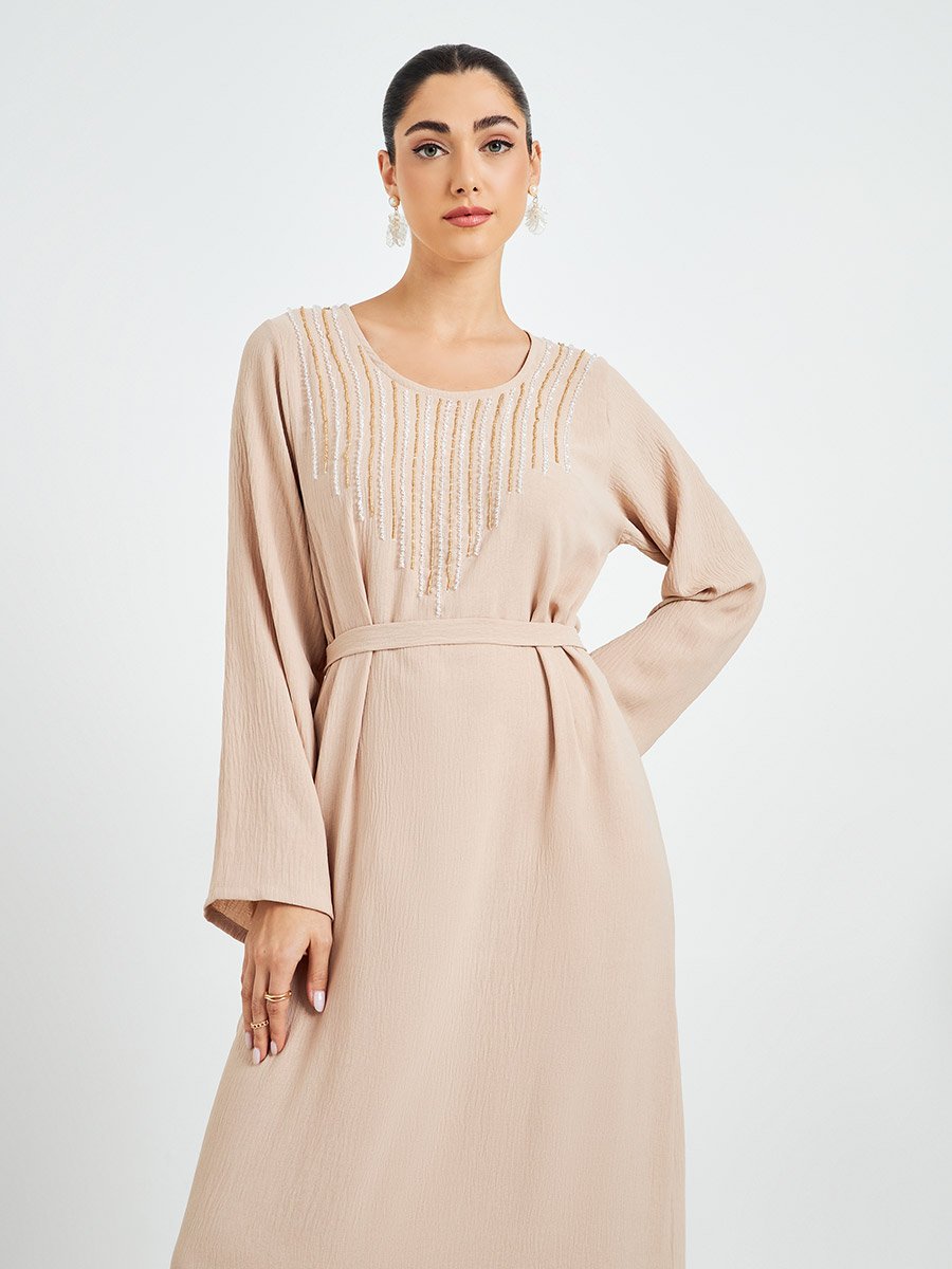 Embroidered A-Line Belted Jalabyia