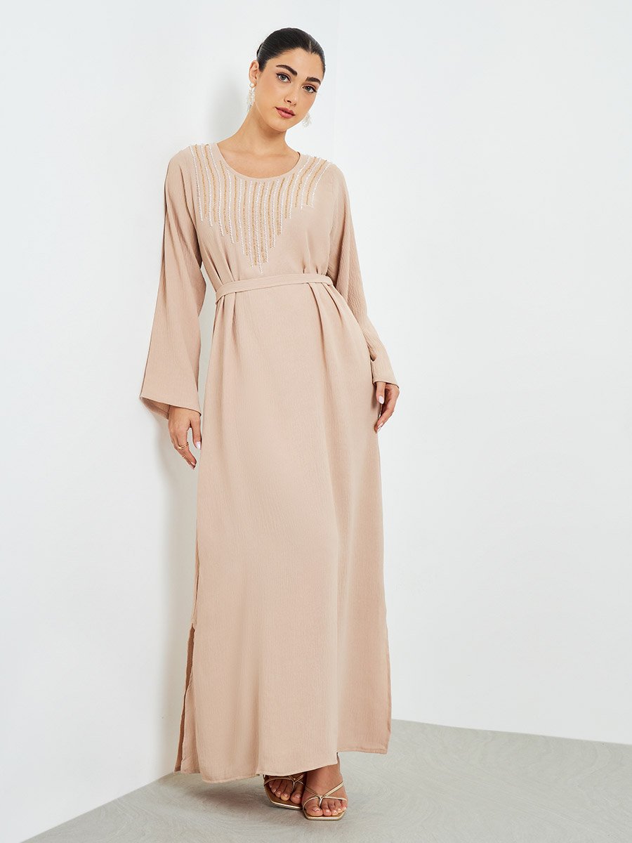 Embroidered A-Line Belted Jalabyia