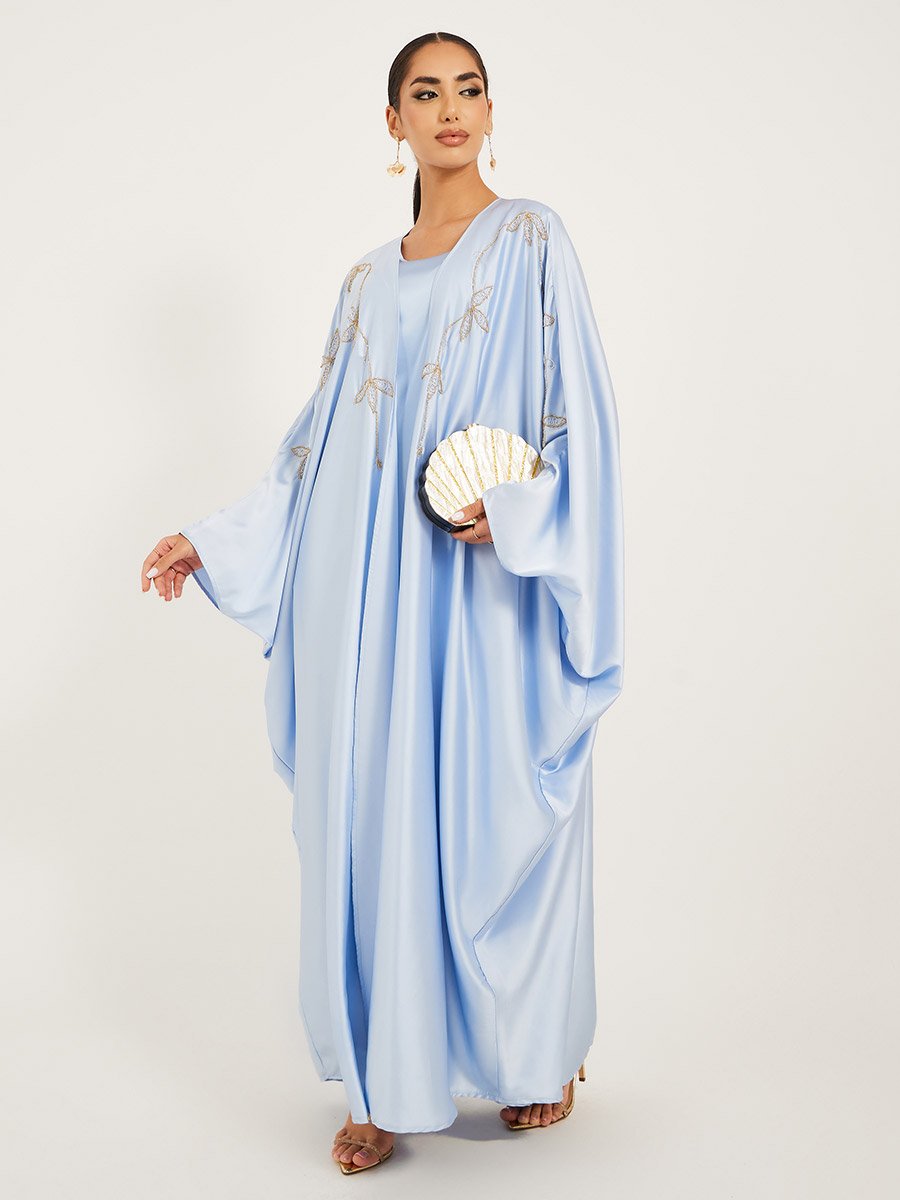 Embroidered Detail Abaya With Slip Dress and Hijab