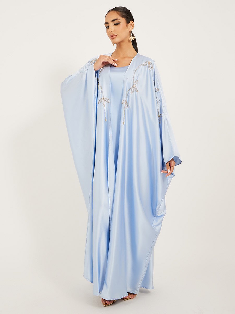 Embroidered Detail Abaya With Slip Dress and Hijab