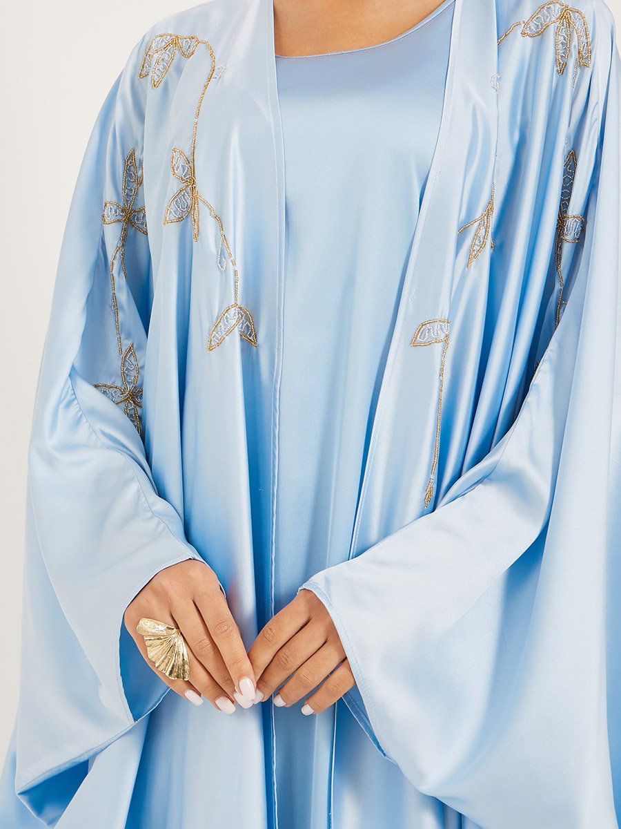 Embroidered Detail Abaya With Slip Dress and Hijab