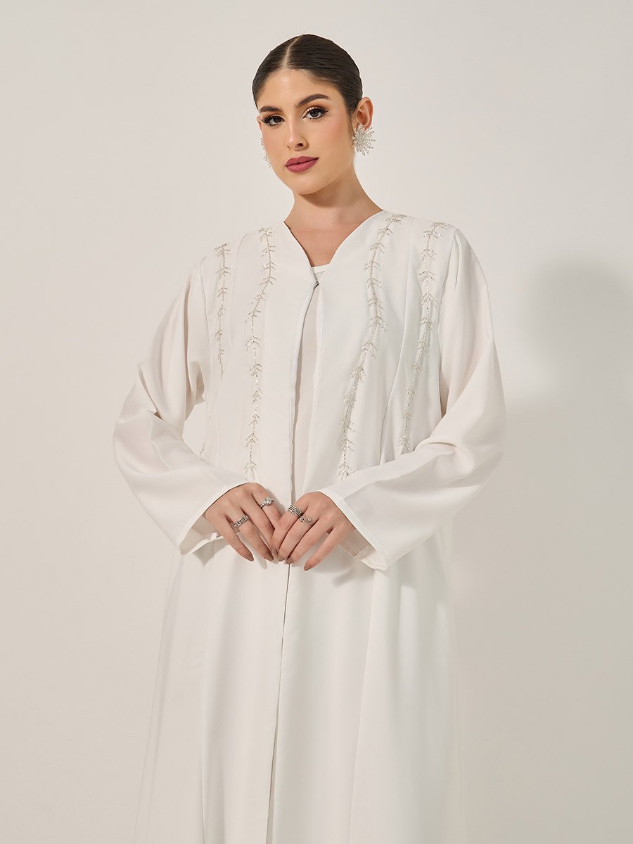 Embellished Flared Abaya with Inner Dress and Hijab