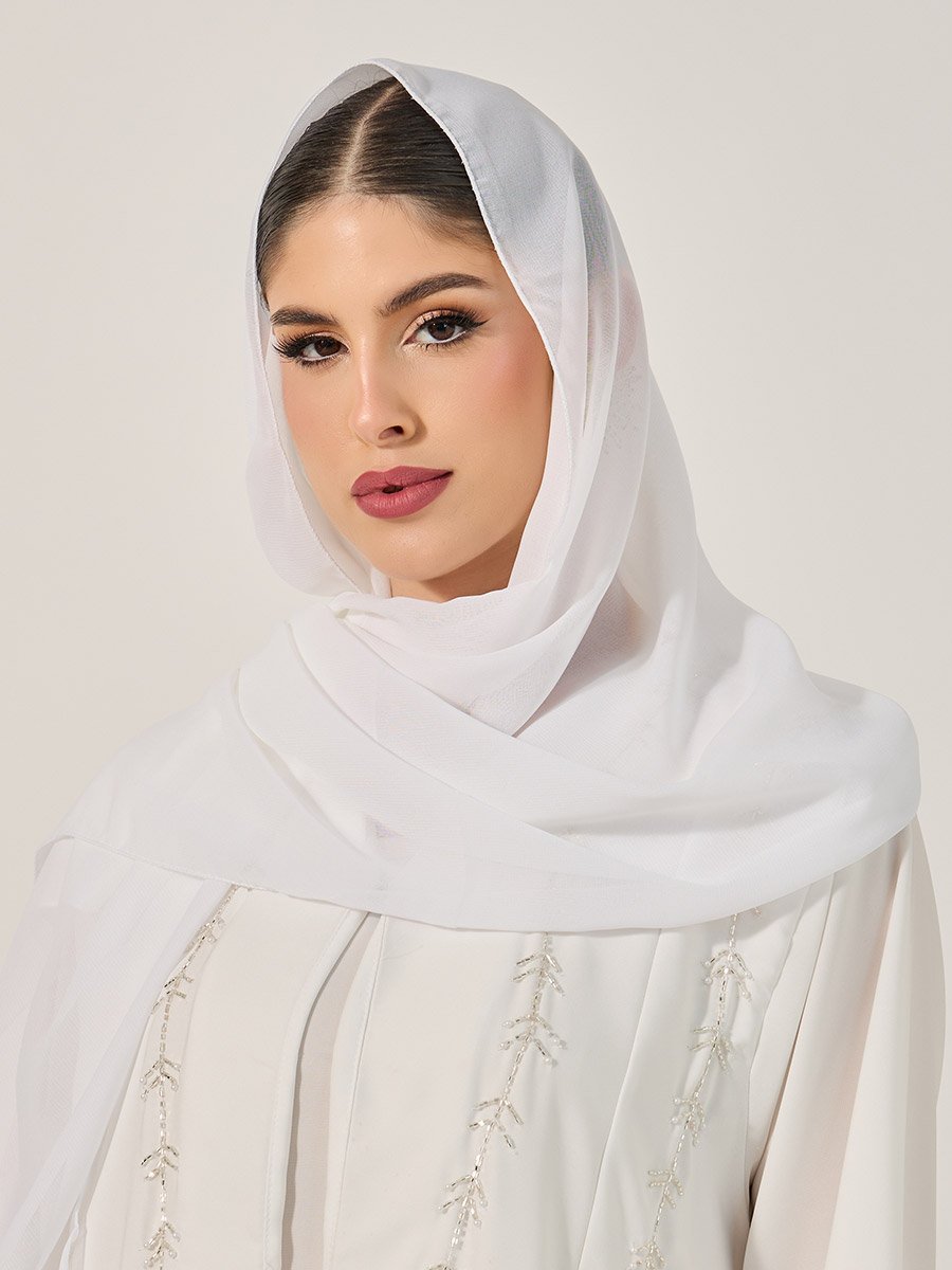 Embellished Flared Abaya with Inner Dress and Hijab