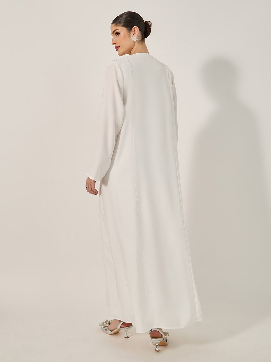 Embellished Flared Abaya with Inner Dress and Hijab