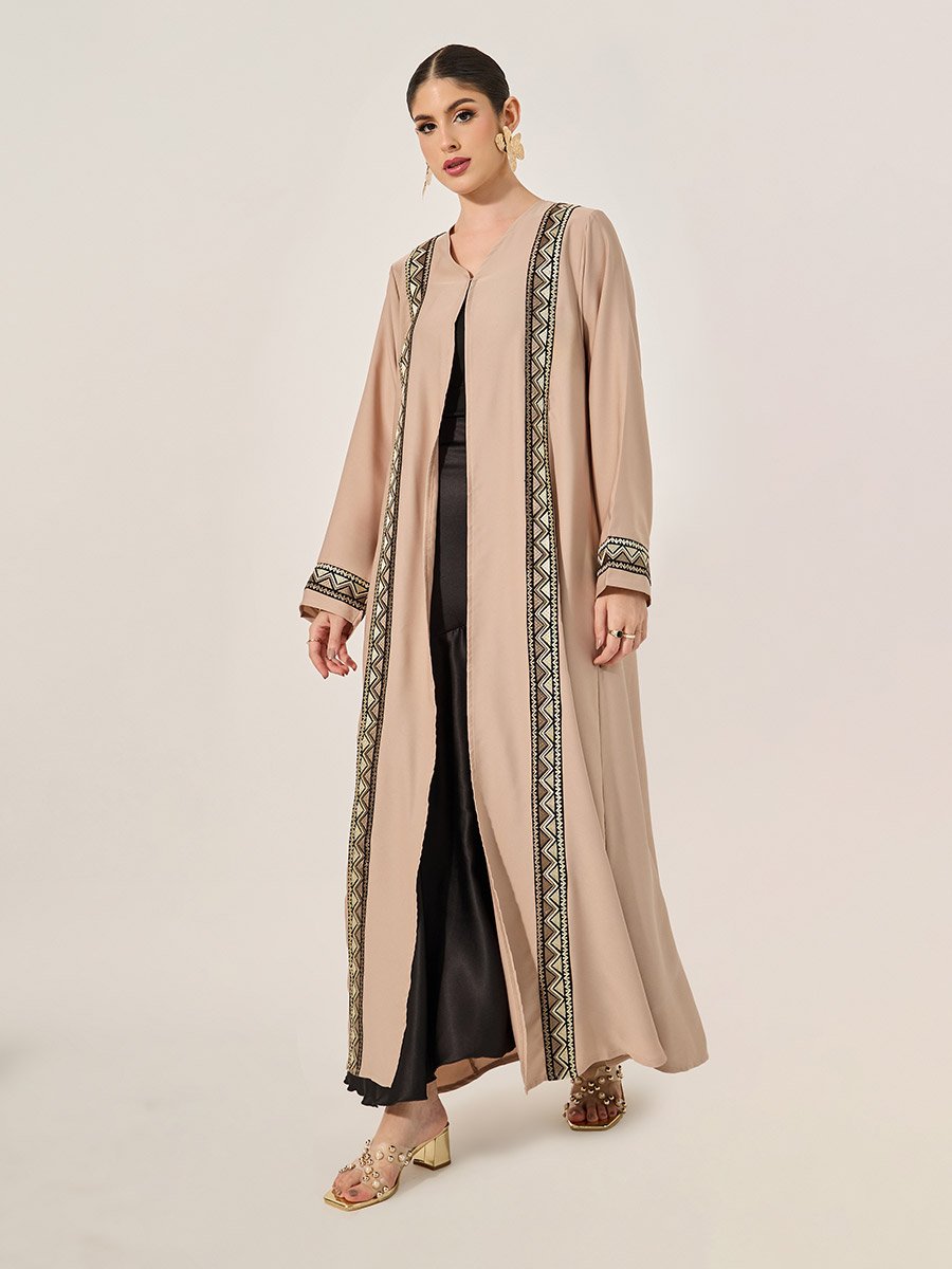 Embroidered Panel A-Line Open Abaya