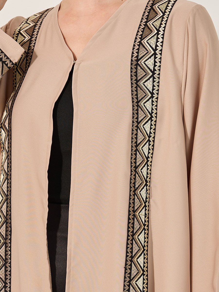Embroidered Panel A-Line Open Abaya