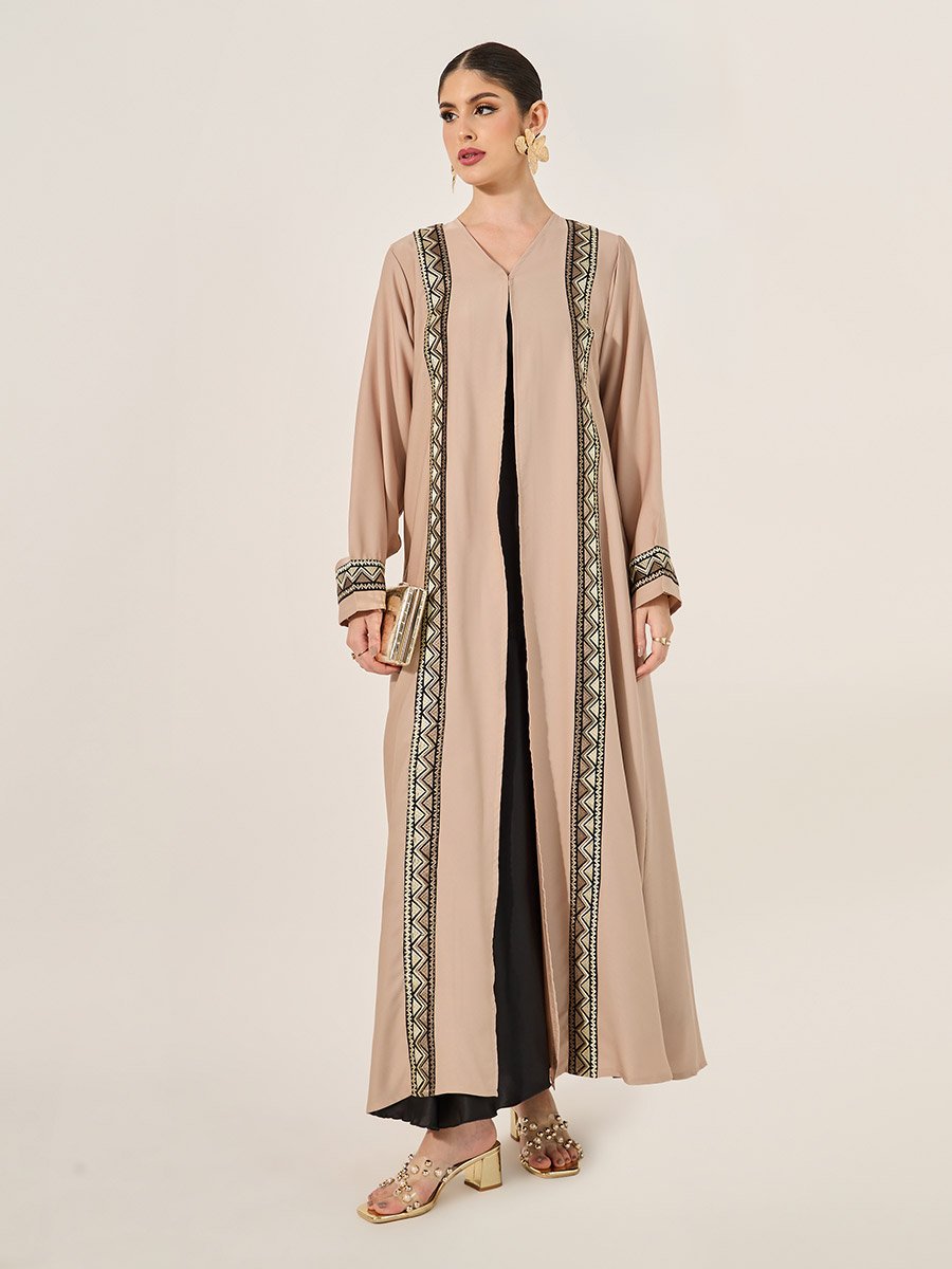 Embroidered Panel A-Line Open Abaya