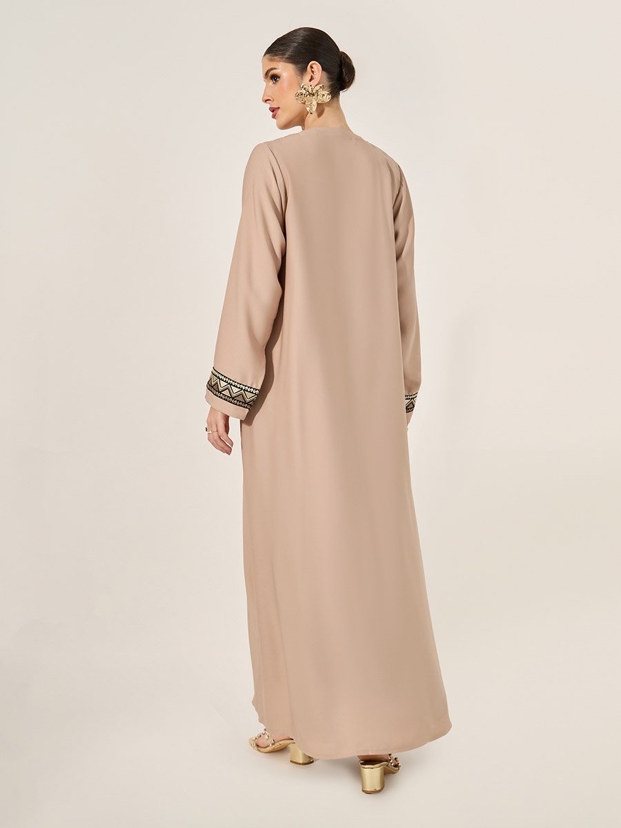 Embroidered Panel A-Line Open Abaya