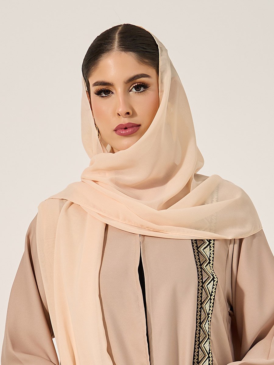 Embroidered Panel A-Line Open Abaya