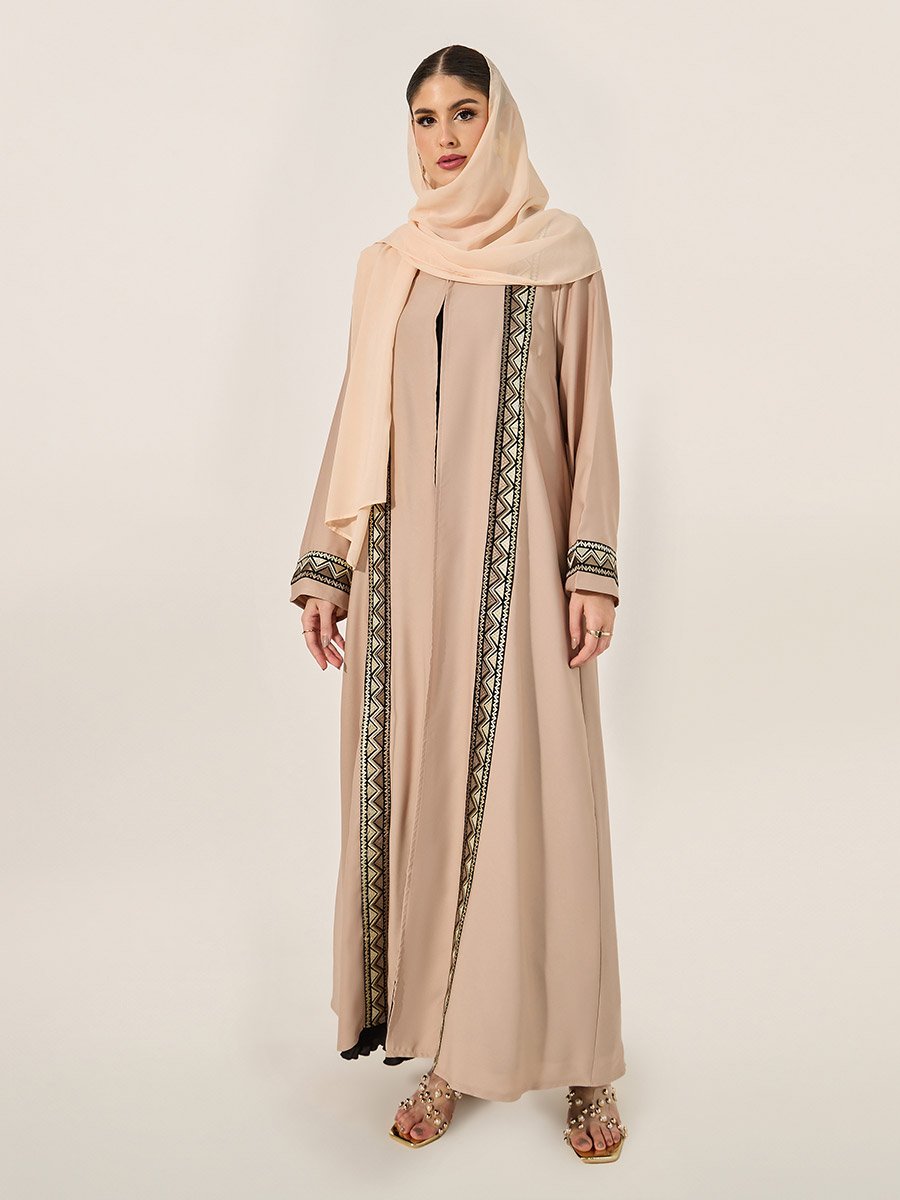 Embroidered Panel A-Line Open Abaya