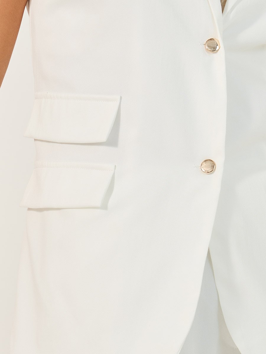 Solid Boxy Fit Sleeveless Blazer with Pockets