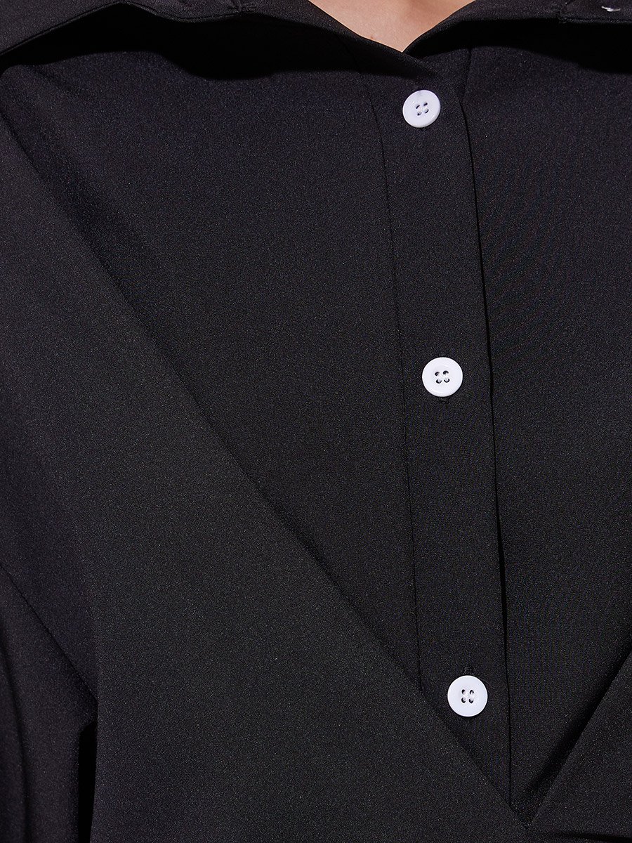 Solid V-Neck Buttoned Shirt Maxi Dress