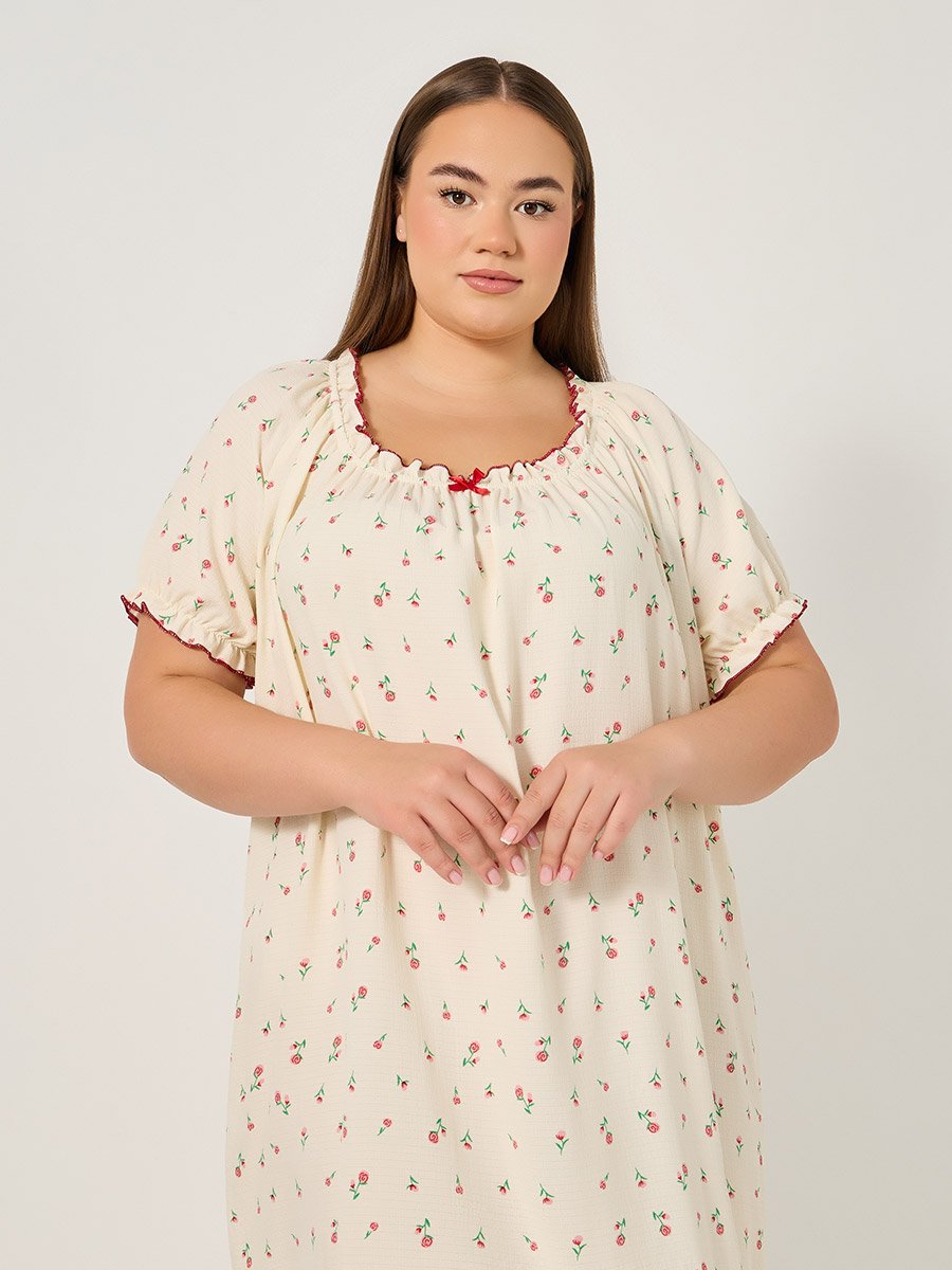 Plus Size All-Over Print A-Line Ruffle Hem Sleep Night Dress For Women at  Kuwait | Styli