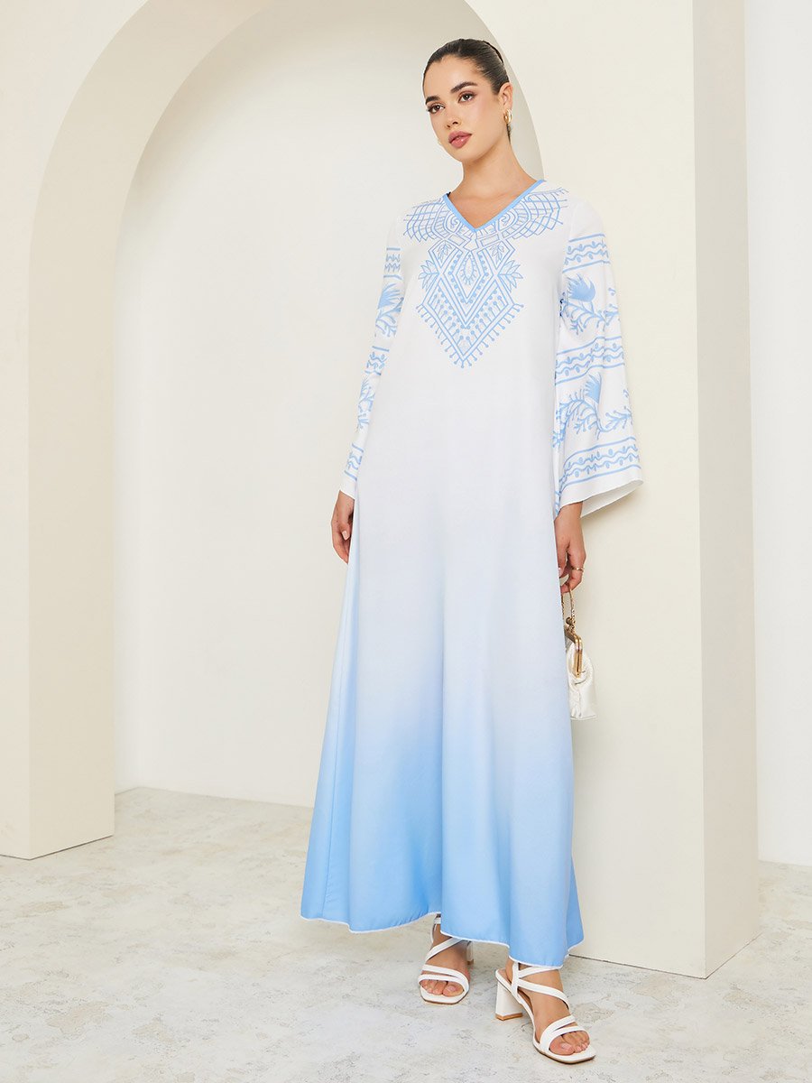 maxi dress kuwait Printed Ruffled Hem A-Line Maxi Dress For Women at Kuwait