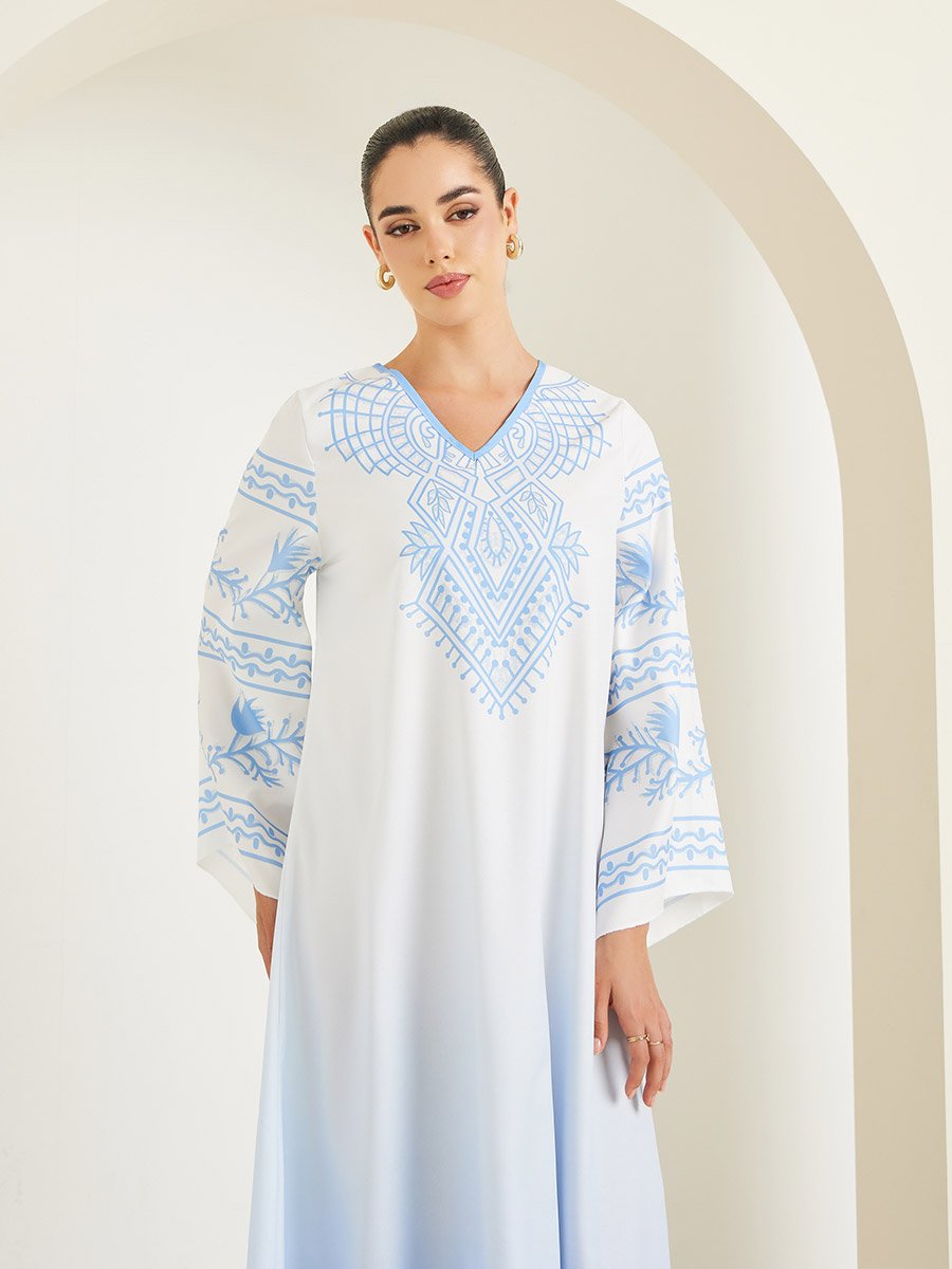 Ombre Print A-Line Jalabiya with Flared Sleeves