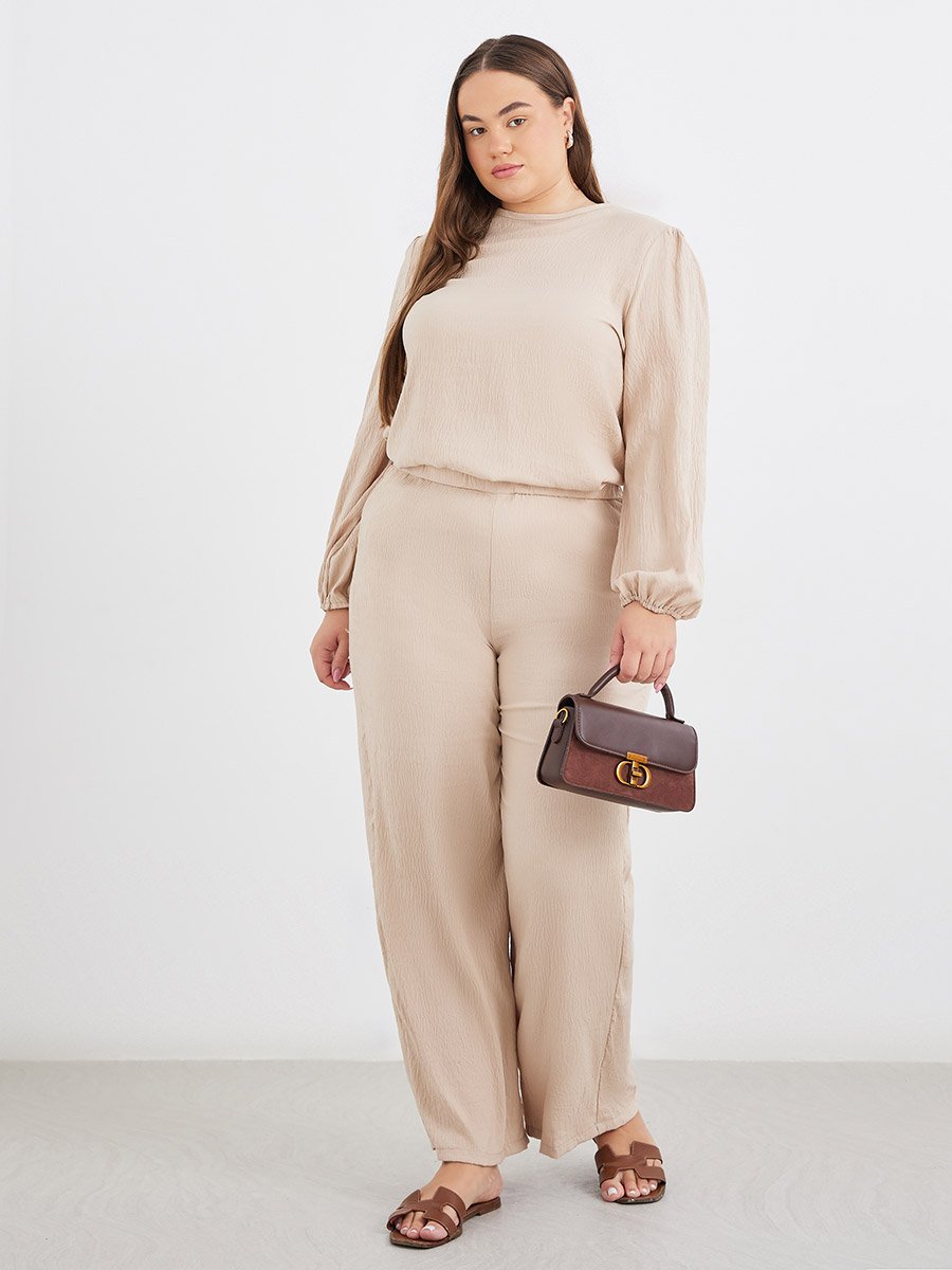 Plus Size Textured Wide Leg Trousers