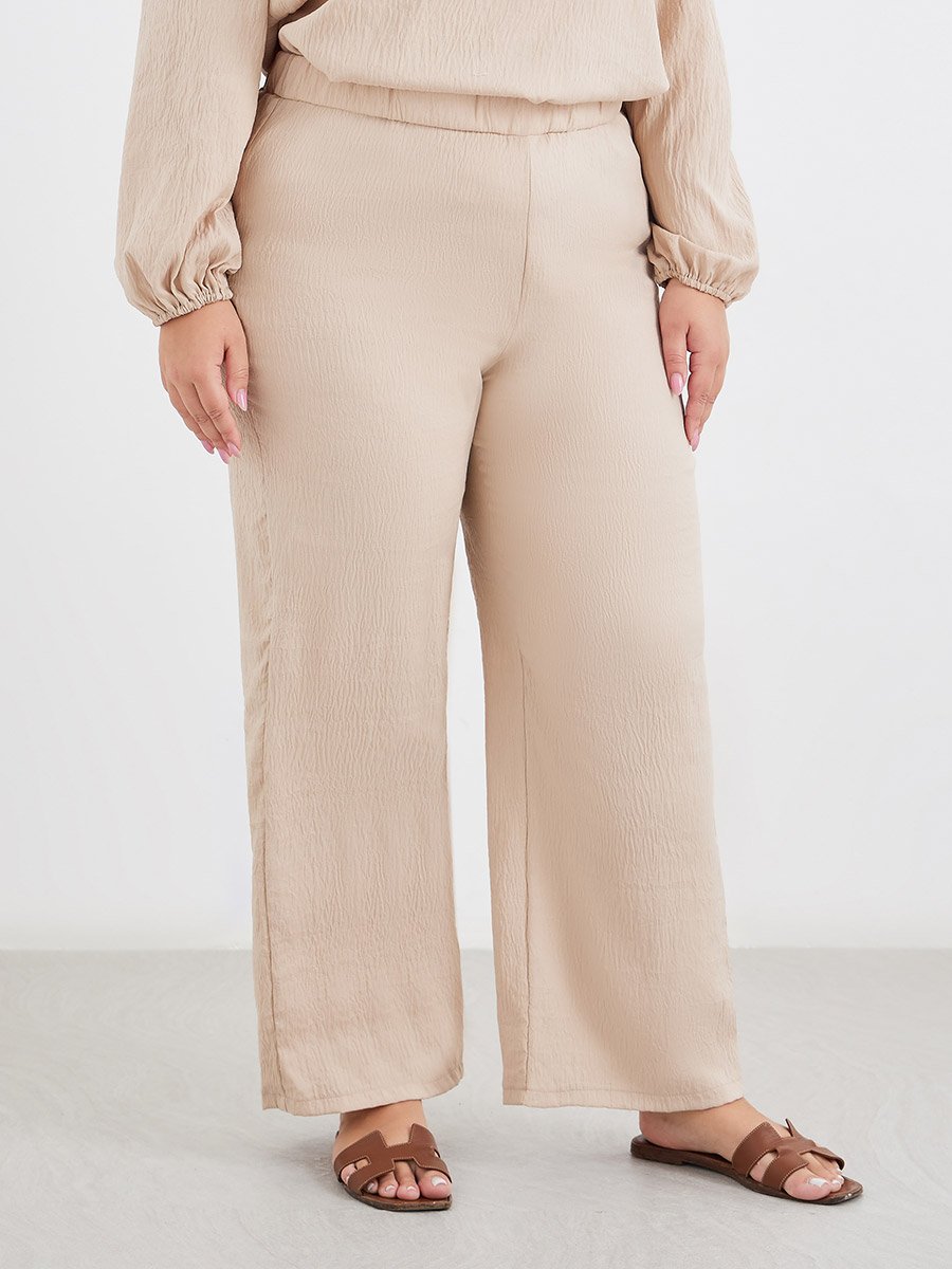 Plus Size Textured Wide Leg Trousers