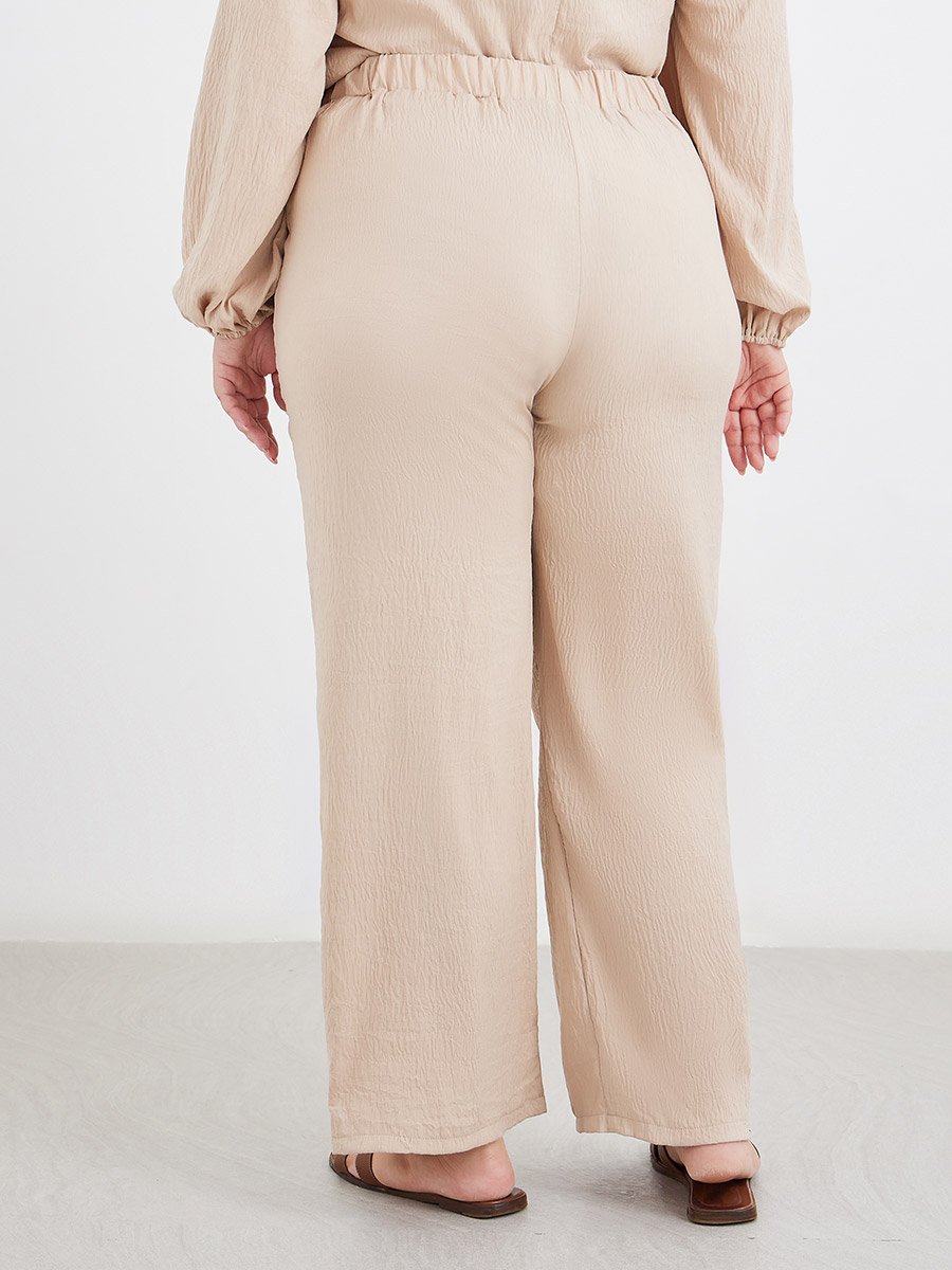 Plus Size Textured Wide Leg Trousers