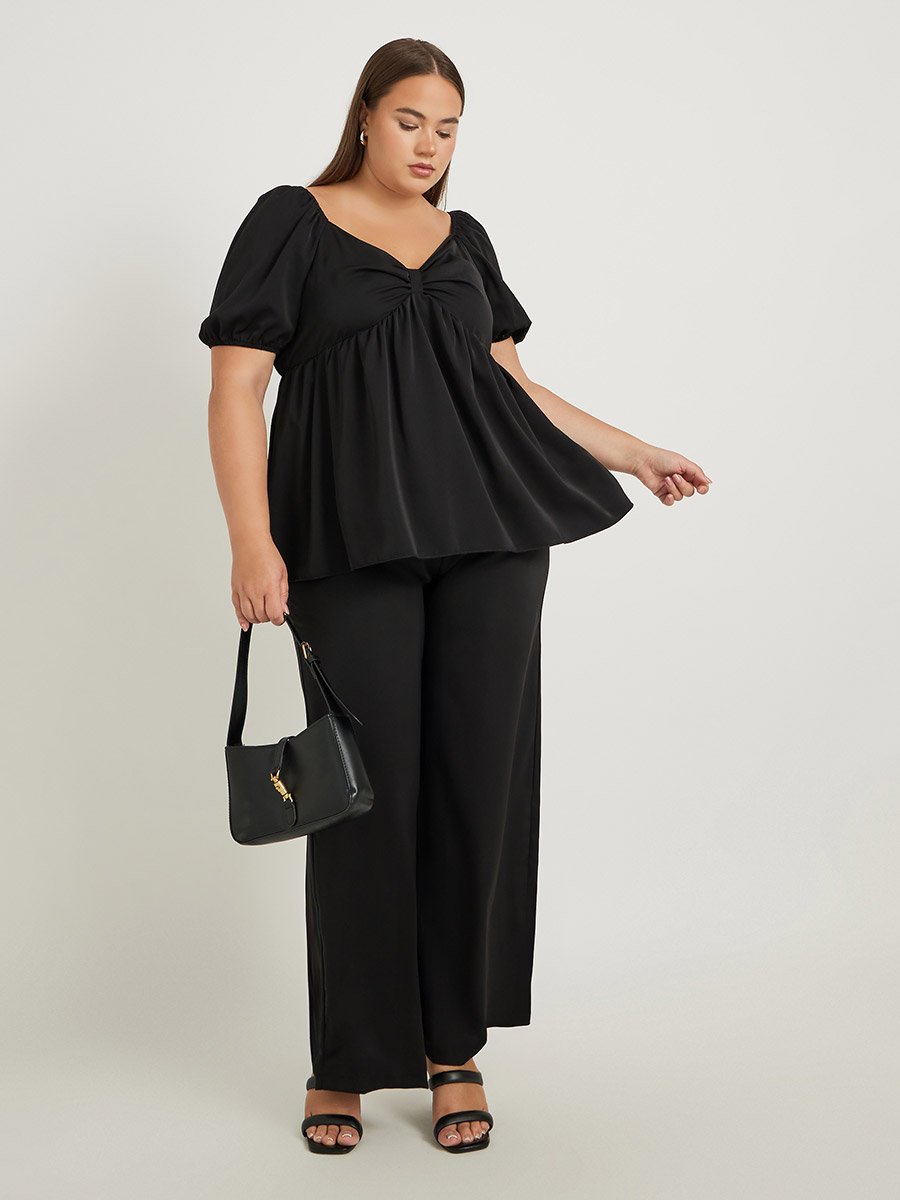Plus Size Solid Elasticated Waistband Wide Leg Pants