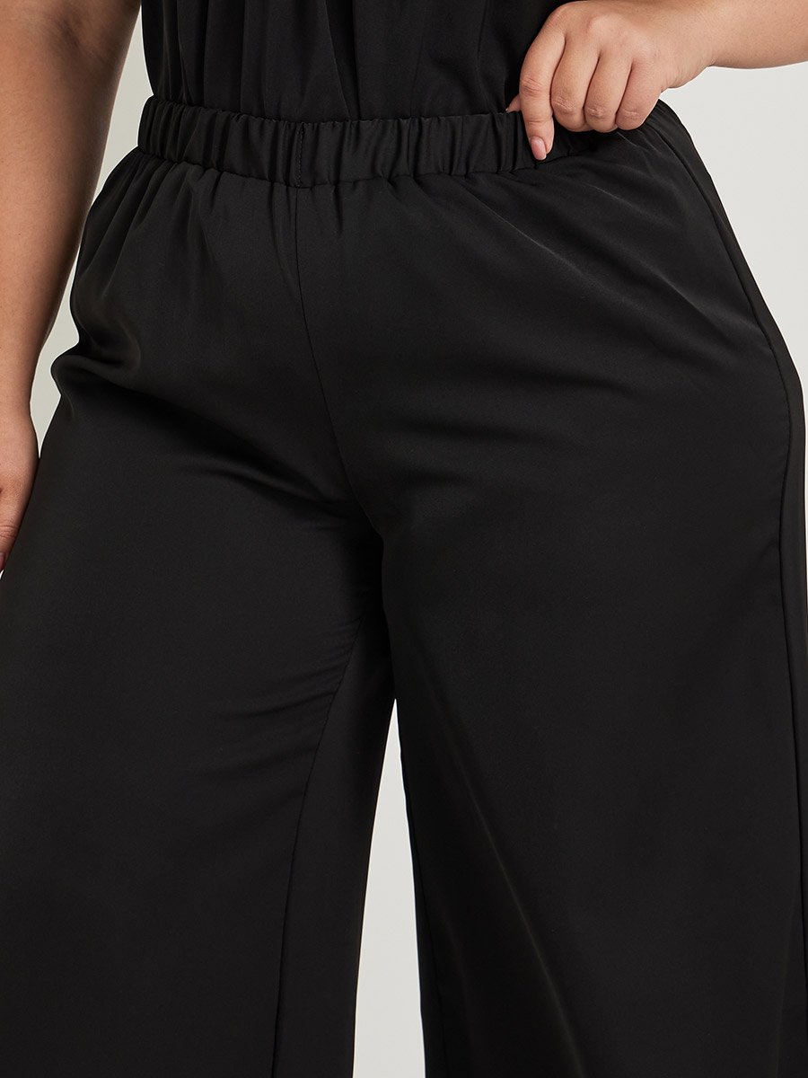 Plus Size Solid Elasticated Waistband Wide Leg Pants