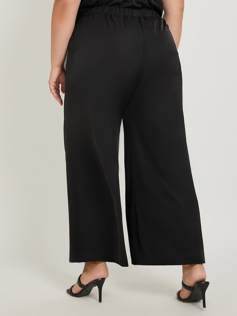 Plus Size Solid Elasticated Waistband Wide Leg Pants