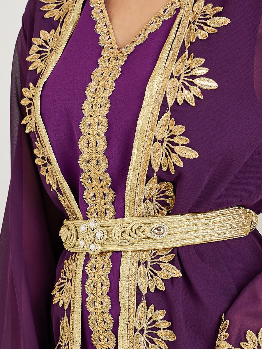 Lace Trim Collared Abaya and Inner Dress Set
