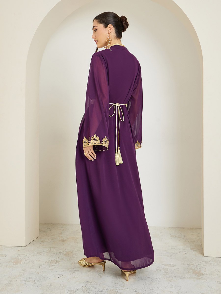 Lace Trim Collared Abaya and Inner Dress Set