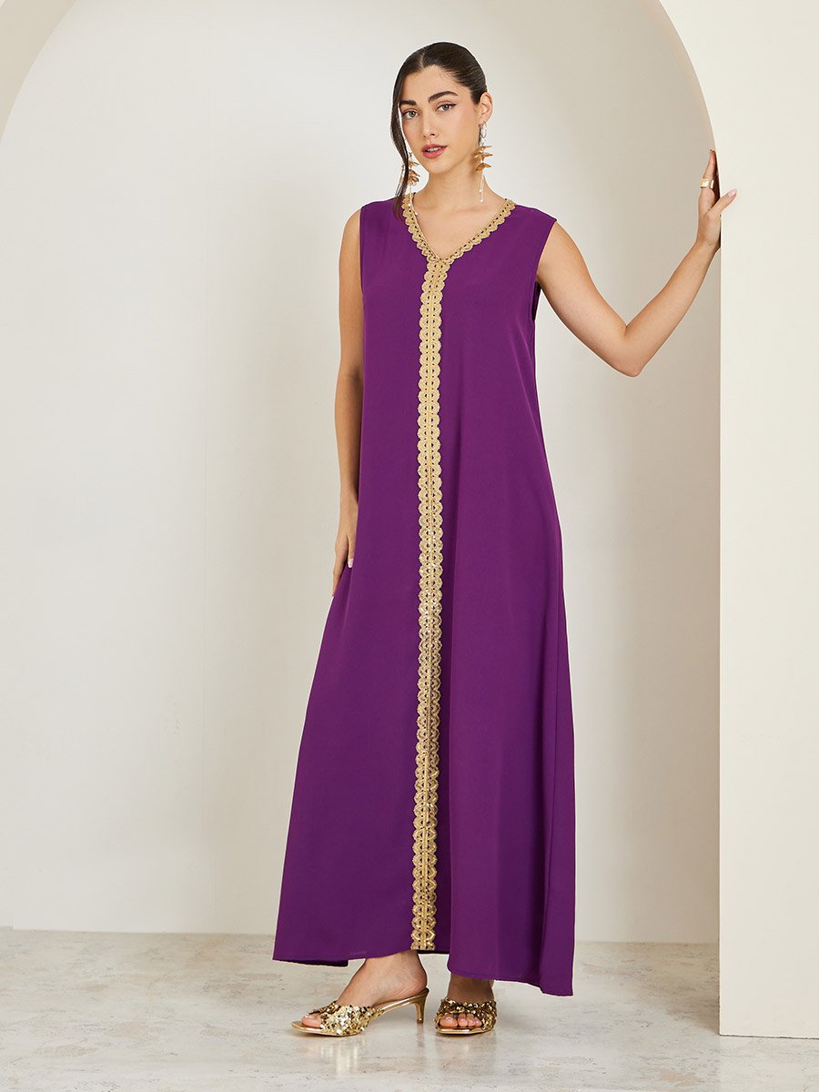 Lace Trim Collared Abaya and Inner Dress Set
