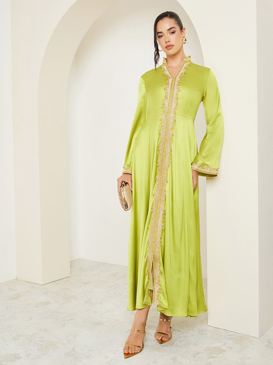 Lace Detail Collared Flared Jalabiya