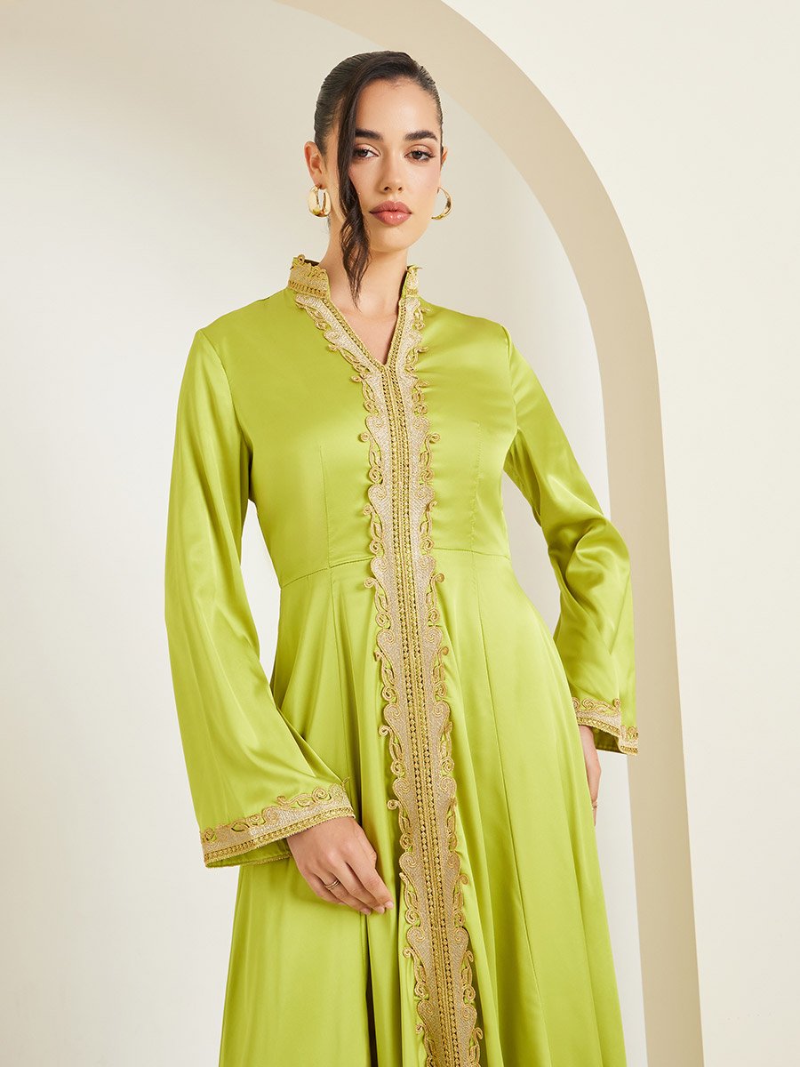Lace Detail Collared Flared Jalabiya