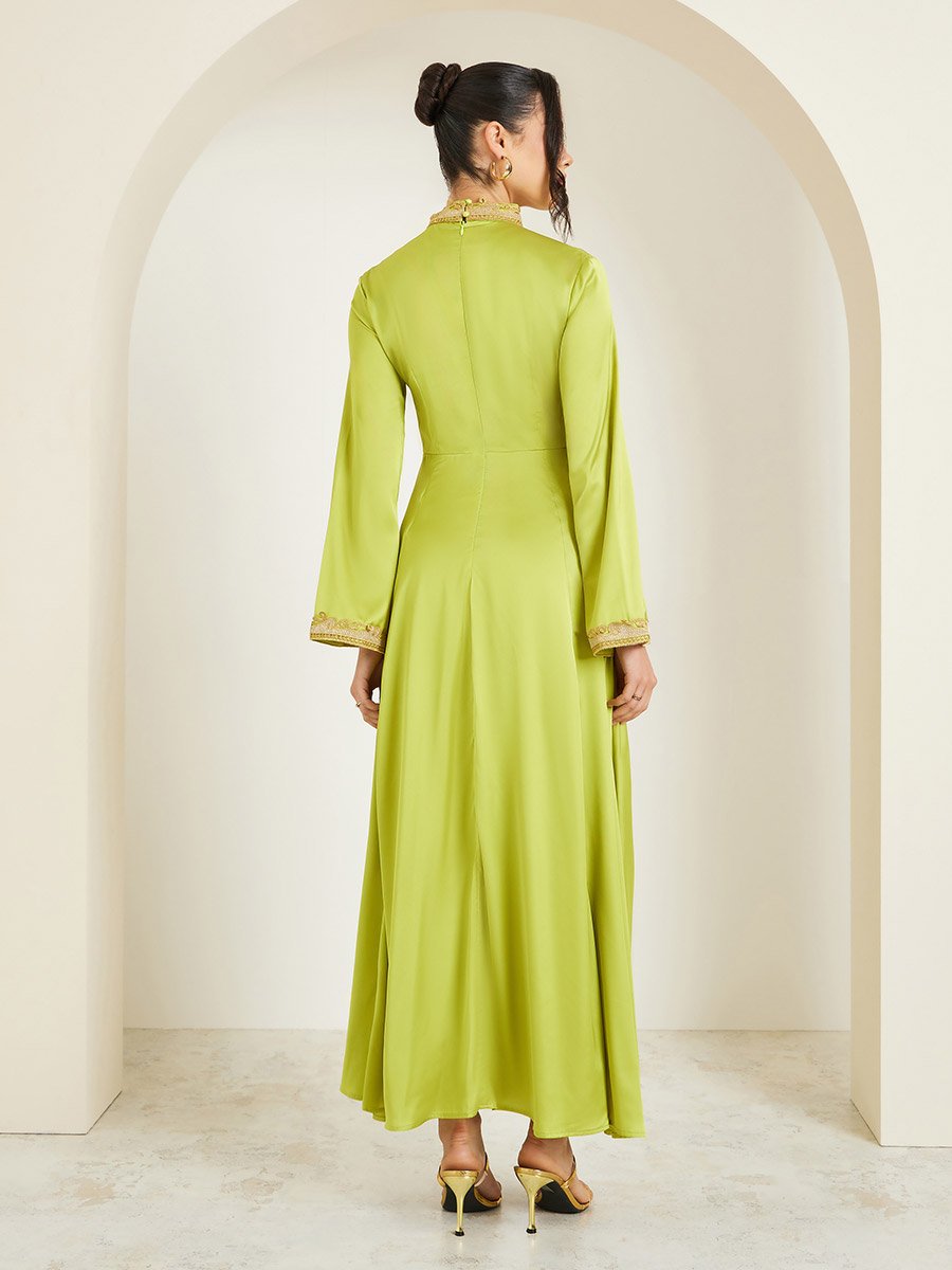 Lace Detail Collared Flared Jalabiya
