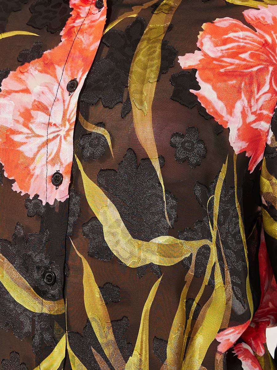 Floral Print Cuffed Sleeve Collared Shirt