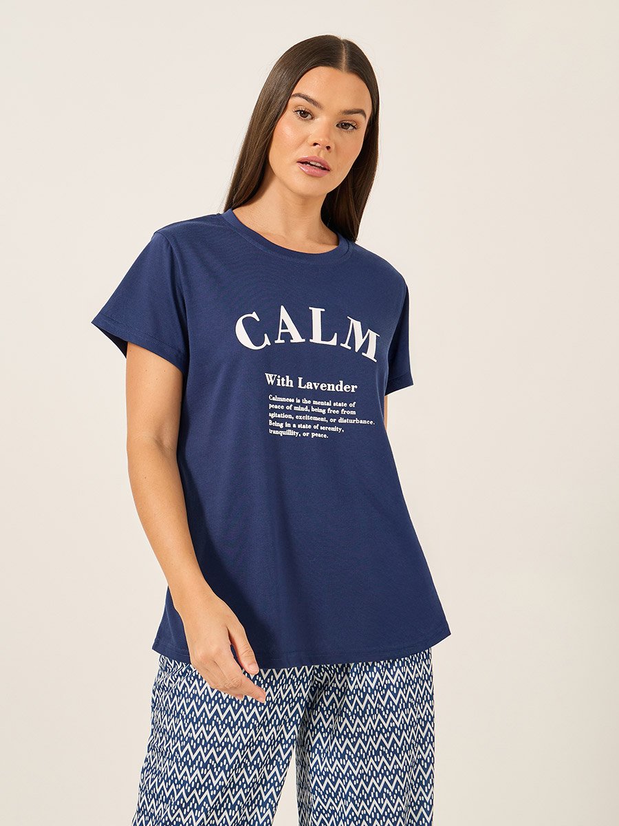 Calm Slogan Print T-Shirt and Aztec Print Pyjama Set