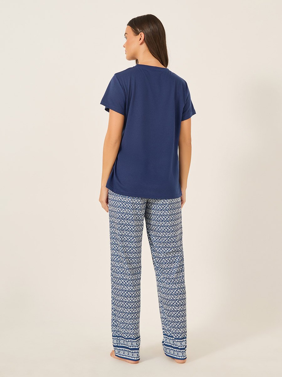 Calm Slogan Print T-Shirt and Aztec Print Pyjama Set