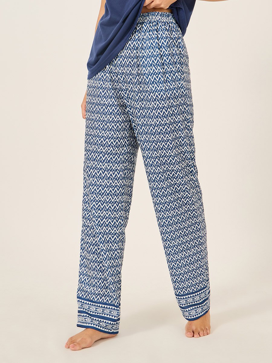 Calm Slogan Print T-Shirt and Aztec Print Pyjama Set